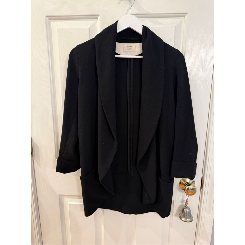 Wilfred Aritzia Black Crepe Open Front Blazer Jacket sz 2